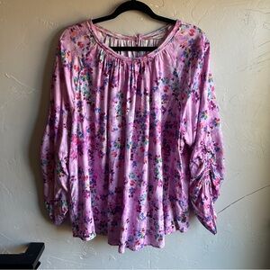 Soft Surroundings Pink Floral Boho Blouse Cottagecore Romantic Watercolor 3X